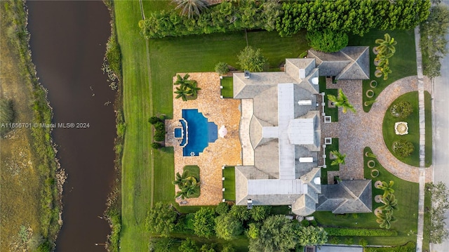 aerial view with a water view