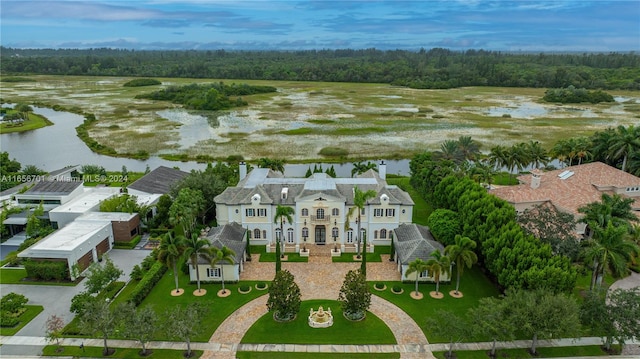 aerial view with a water view