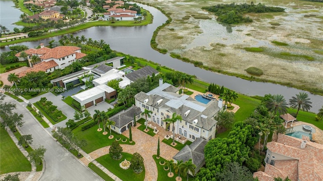 aerial view with a water view