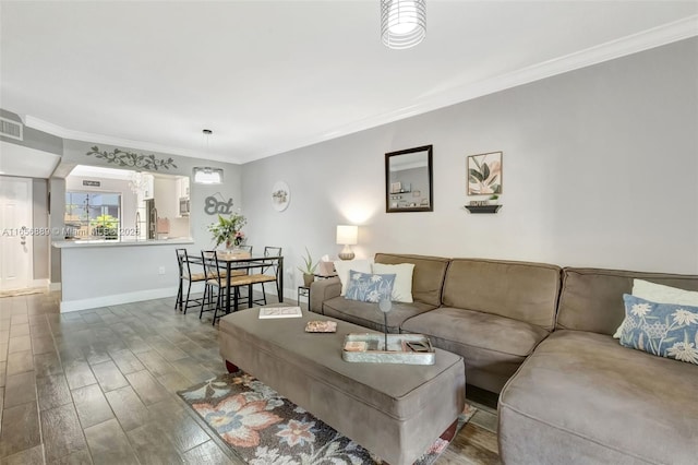 living room featuring ornamental molding