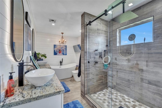 bathroom with vanity and plus walk in shower