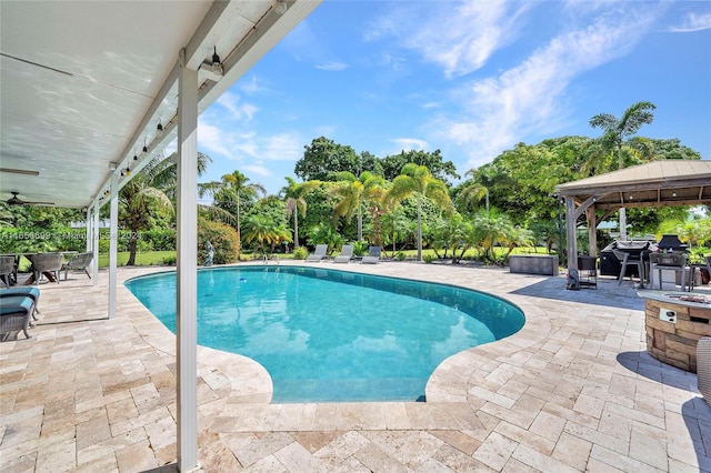 view of pool featuring a patio area and a gazebo