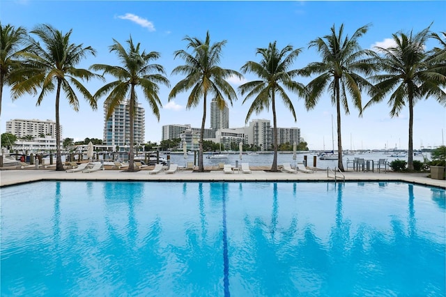 community pool featuring a city view