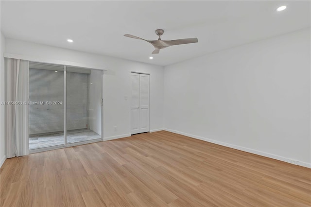 interior space featuring light hardwood / wood-style flooring and ceiling fan