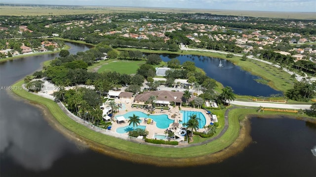 aerial view featuring a water view