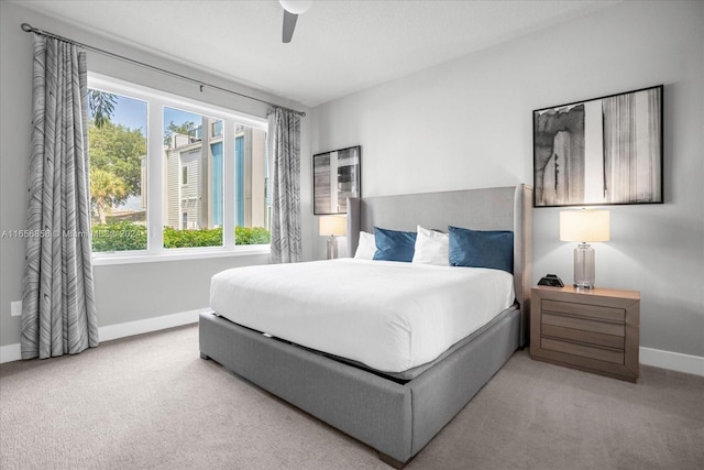 bedroom featuring carpet flooring and ceiling fan