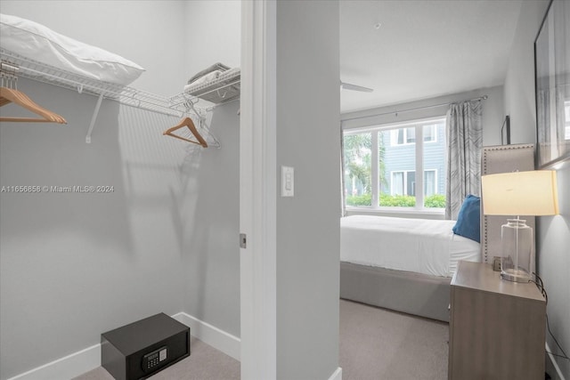 spacious closet featuring light carpet