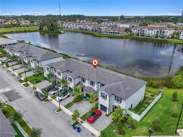 aerial view with a water view