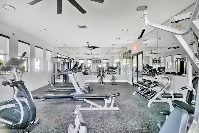 gym with ceiling fan