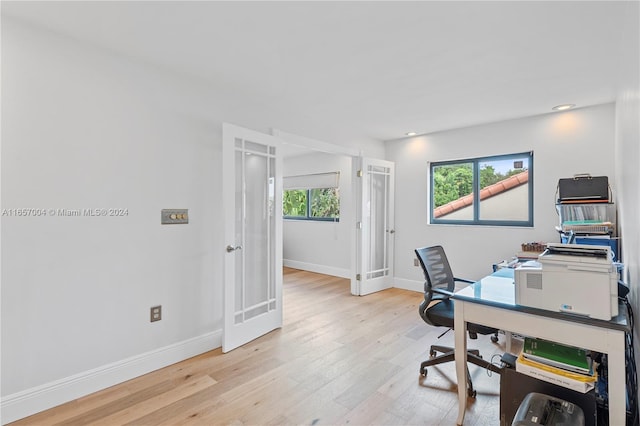 office area featuring light hardwood / wood-style floors