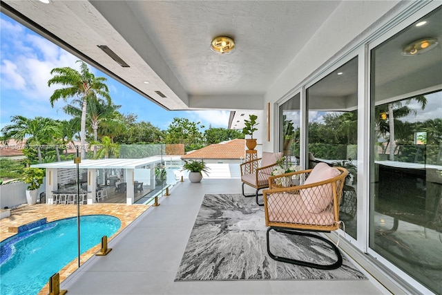 view of pool featuring pool water feature