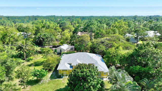 bird's eye view featuring a water view