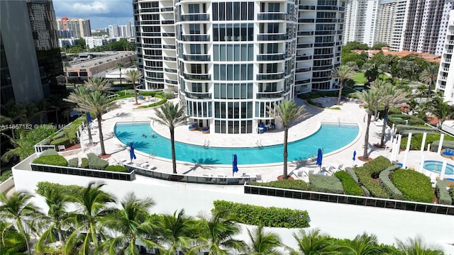 view of swimming pool with a patio