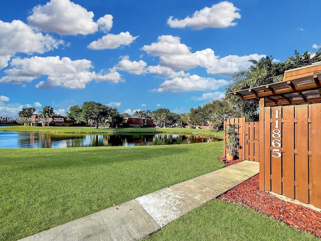 view of yard with a water view