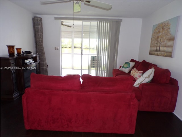 living room with ceiling fan