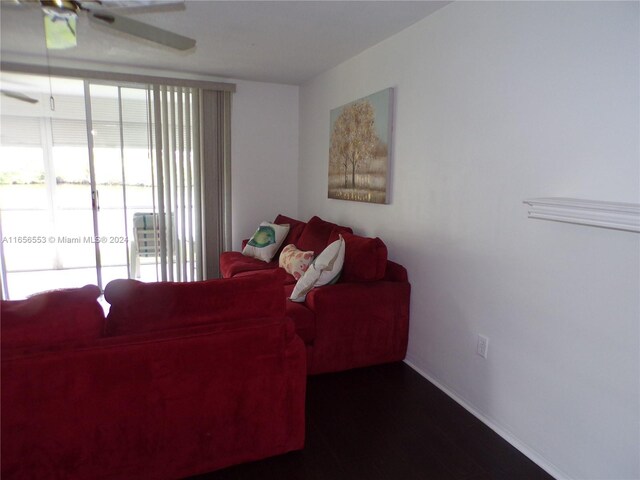 living room featuring ceiling fan