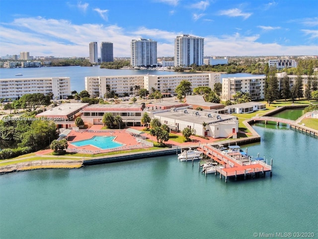 aerial view featuring a water view