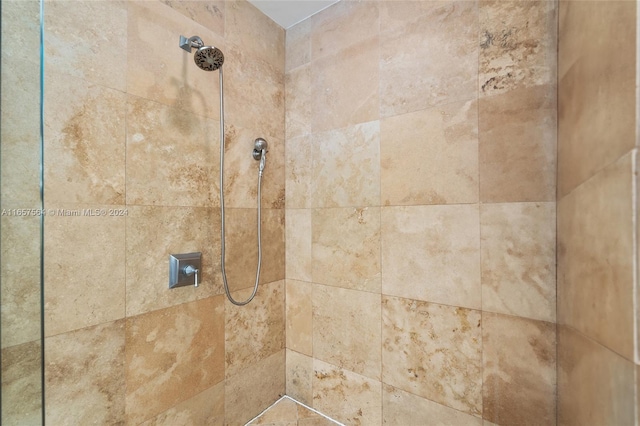 interior details featuring a tile shower