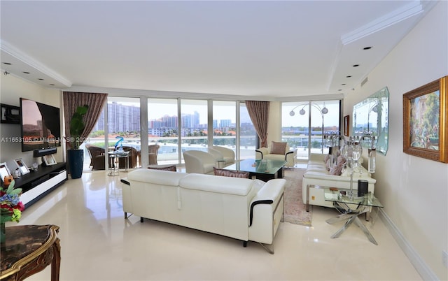 living room with a wall of windows and a wealth of natural light