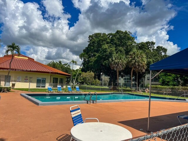 view of swimming pool featuring a patio area