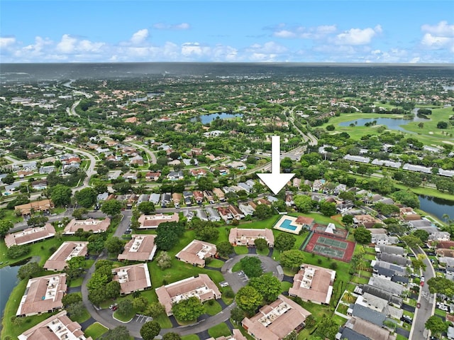 aerial view with a water view