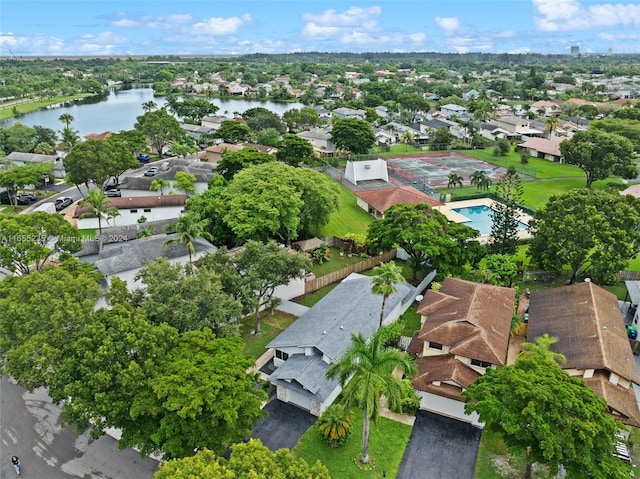 aerial view featuring a water view