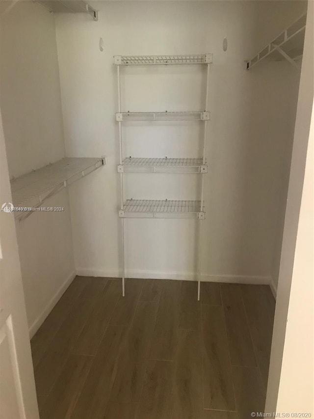 spacious closet with dark wood-type flooring