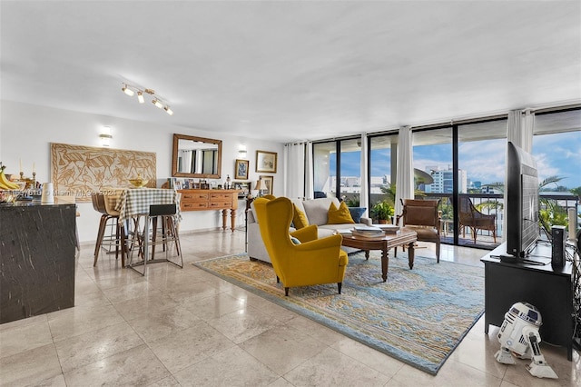 living room with a wall of windows