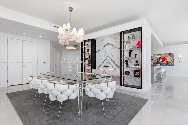 dining room featuring light tile patterned floors and a notable chandelier