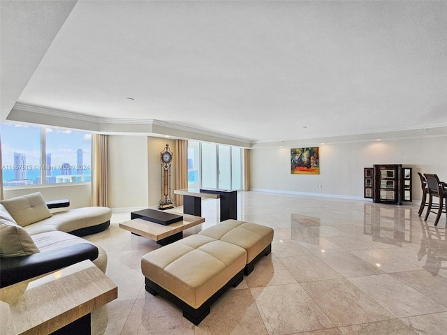 living room featuring ornamental molding