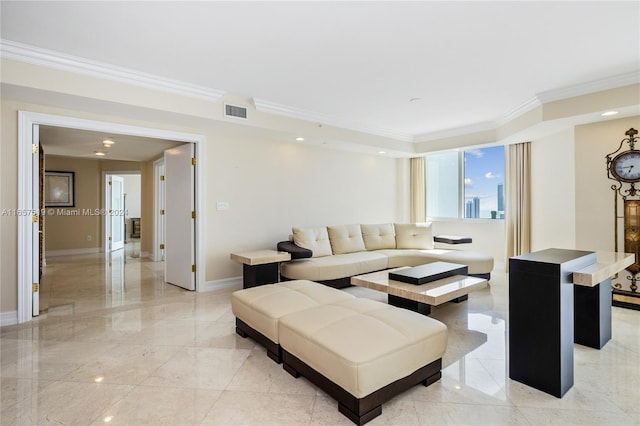 living room featuring ornamental molding