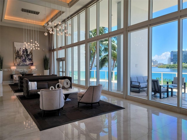 lobby with a water view