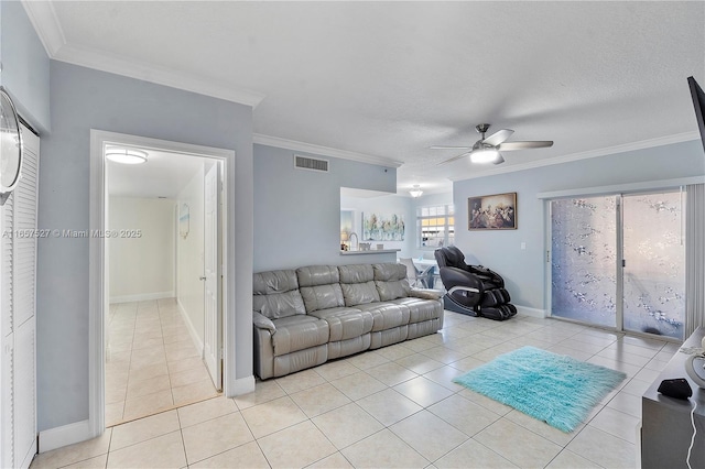 131 SW 117th Ave Unit 8103, Pembroke Pines, FL 33025 - living area with a ceiling fan, light tile patterned flooring, and crown molding