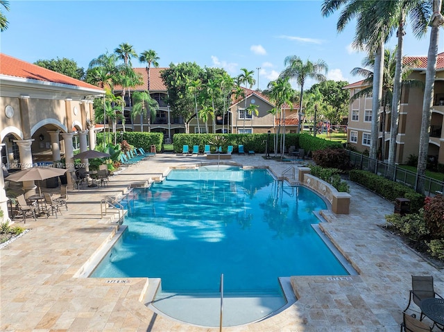 view of pool featuring a patio