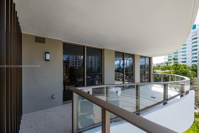 interior space with a balcony