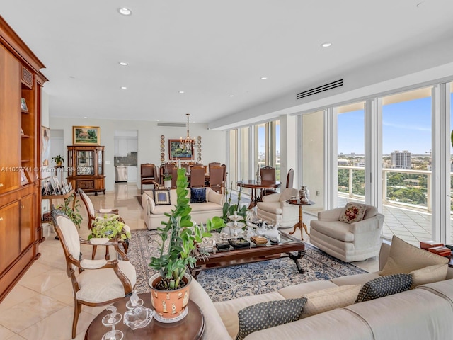 view of tiled living room