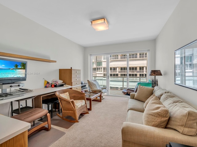 living room featuring light carpet