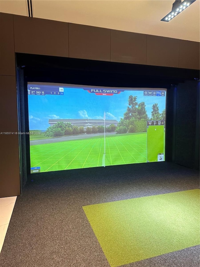 recreation room with golf simulator