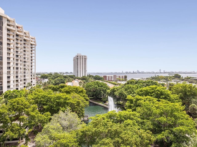 view of community with a water view