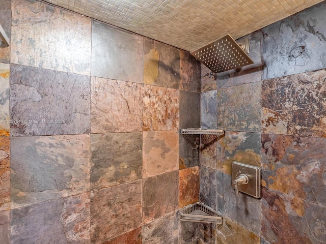 interior details featuring a tile shower