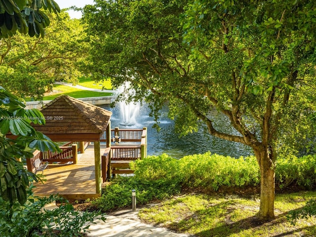 view of property's community with a water view