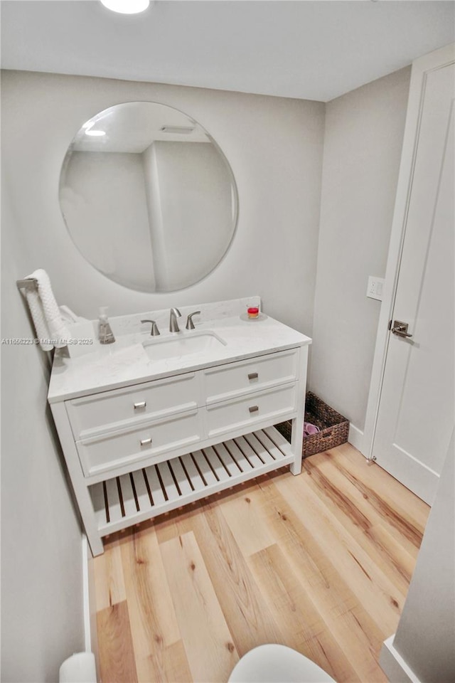 bathroom with vanity and wood-type flooring