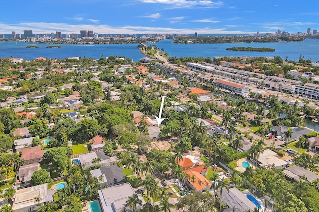 aerial view with a water view