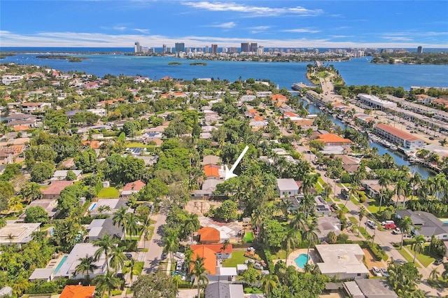 aerial view with a water view