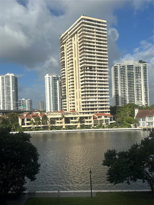 view of building exterior featuring a water view