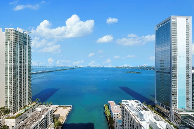 view of water feature with a view of city