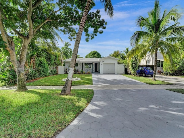 view of front facade featuring a front yard and a garage