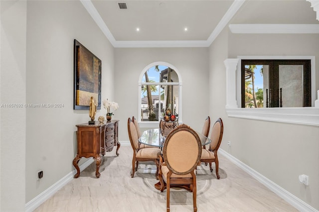 interior space with ornamental molding