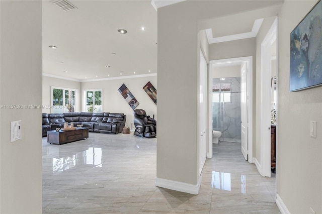 corridor with crown molding