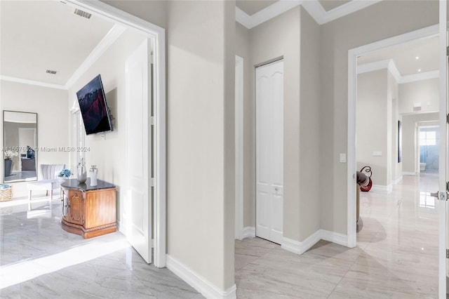 corridor featuring ornamental molding